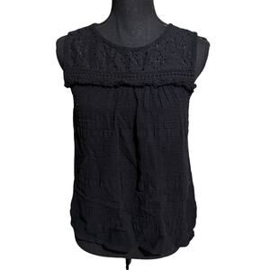 Max Studio Black Ruffle Sleeveless Peasant Top Women's M Medium